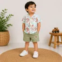 BOYS LEAF PRINT SHIRT & SHORTS SET