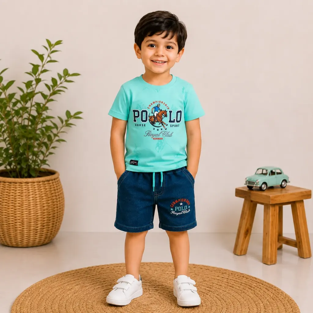 Boys’ Polo Print T-Shirt & Denim Shorts Set