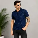 Men’s Navy Blue Geometric Printed Polo T-Shirt