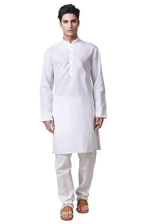 Kurta Pyjamas (S, White, Half Sleeves)
